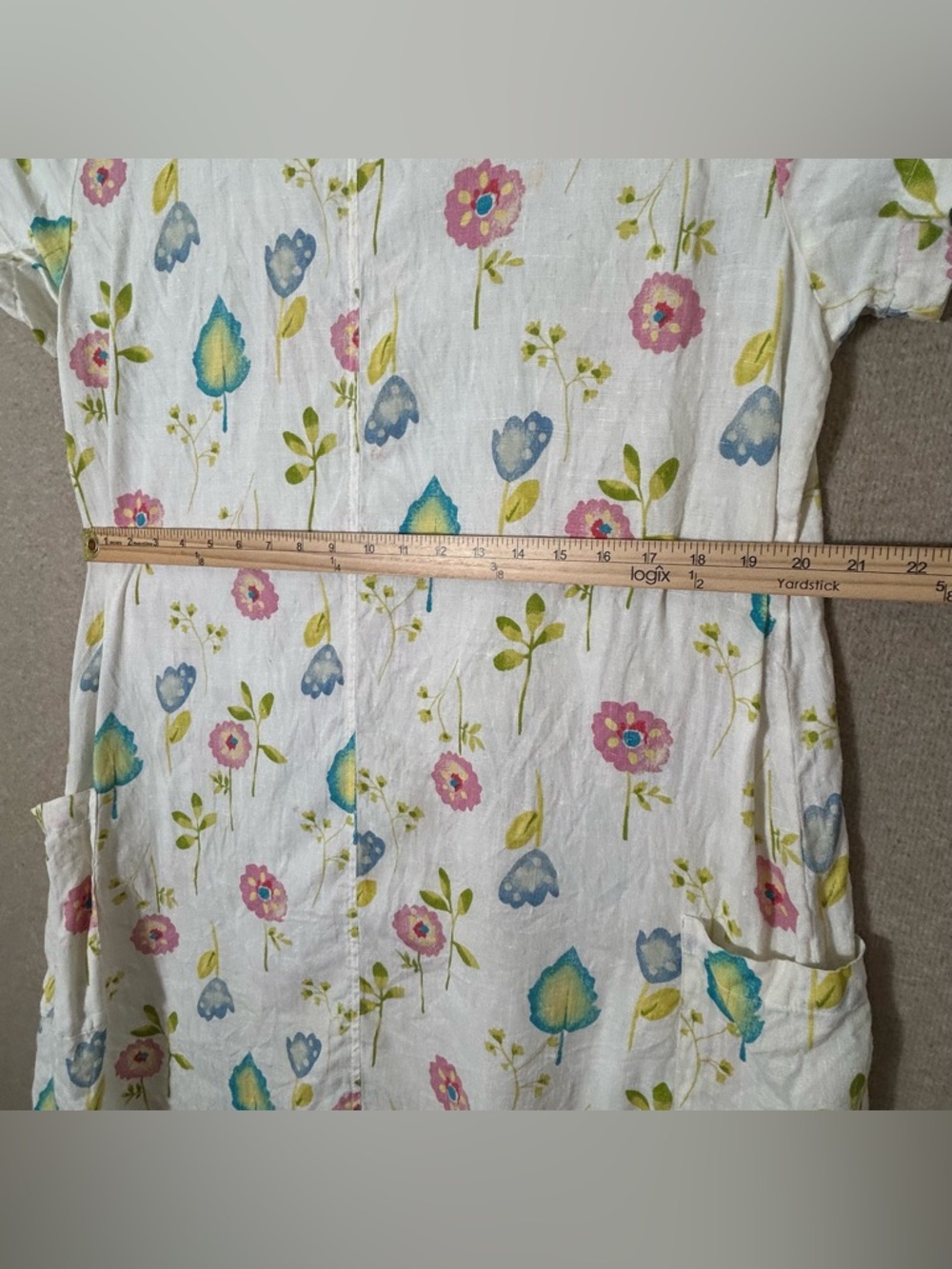 Marc Ware Linen Dress Womens Large Floral Cottage Shift Pullover Beach Resort - Picture 5 of 14